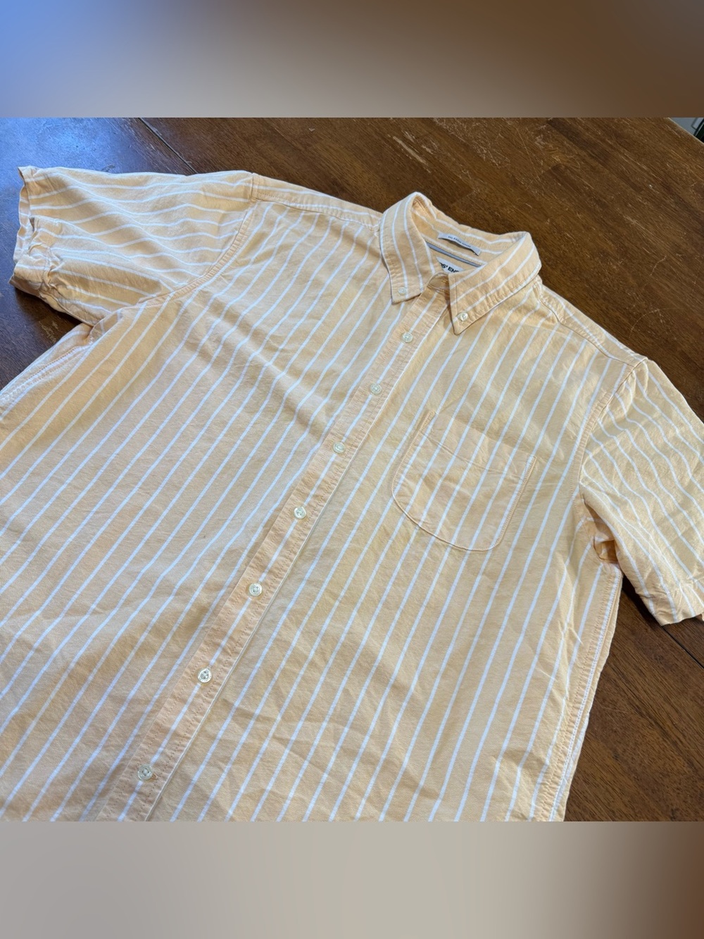 Lands' End Peach and White Striped Short-Sleeve Button-Down large tall